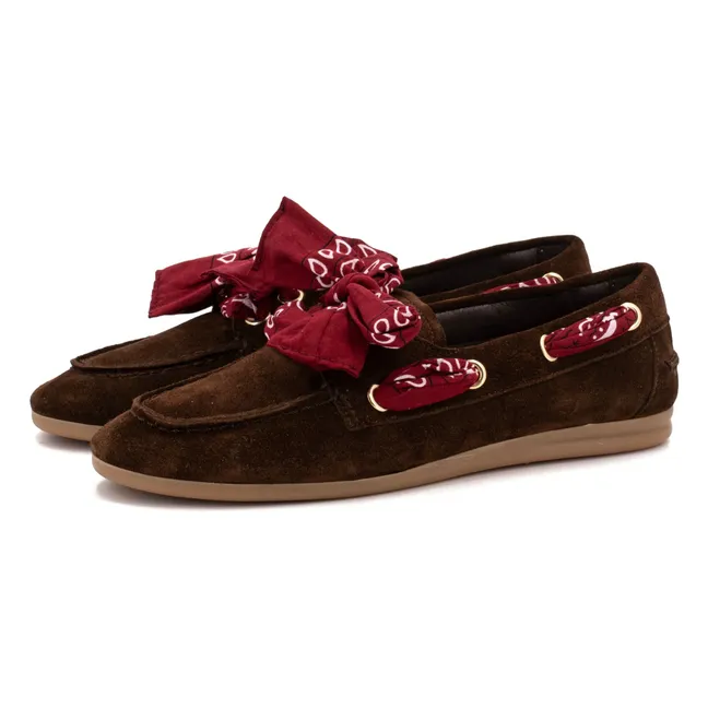 Zapatos náuticos de ante con bandana nahua | Marrón oscuro