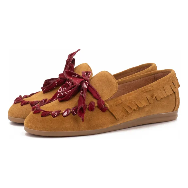 Dalma Bandana Suede Boat Shoes | Cognac