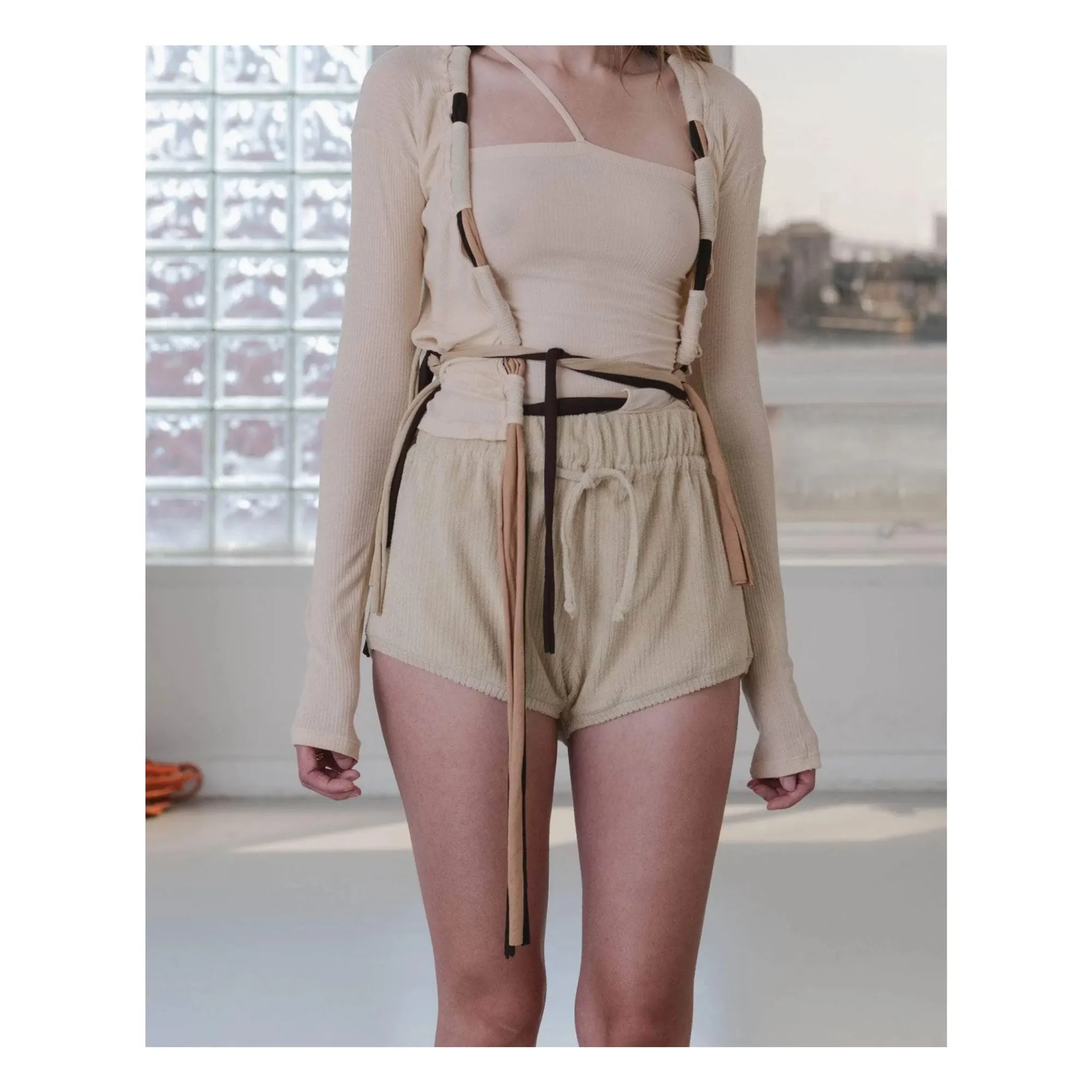 Baserange Beige Organic Cotton Pose Towelling Shorts