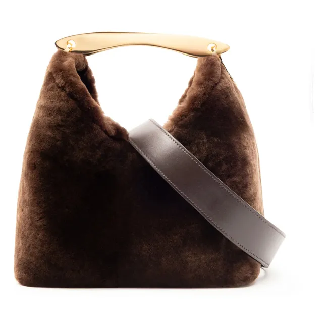 Small Boomerang Shearling bag | Brown