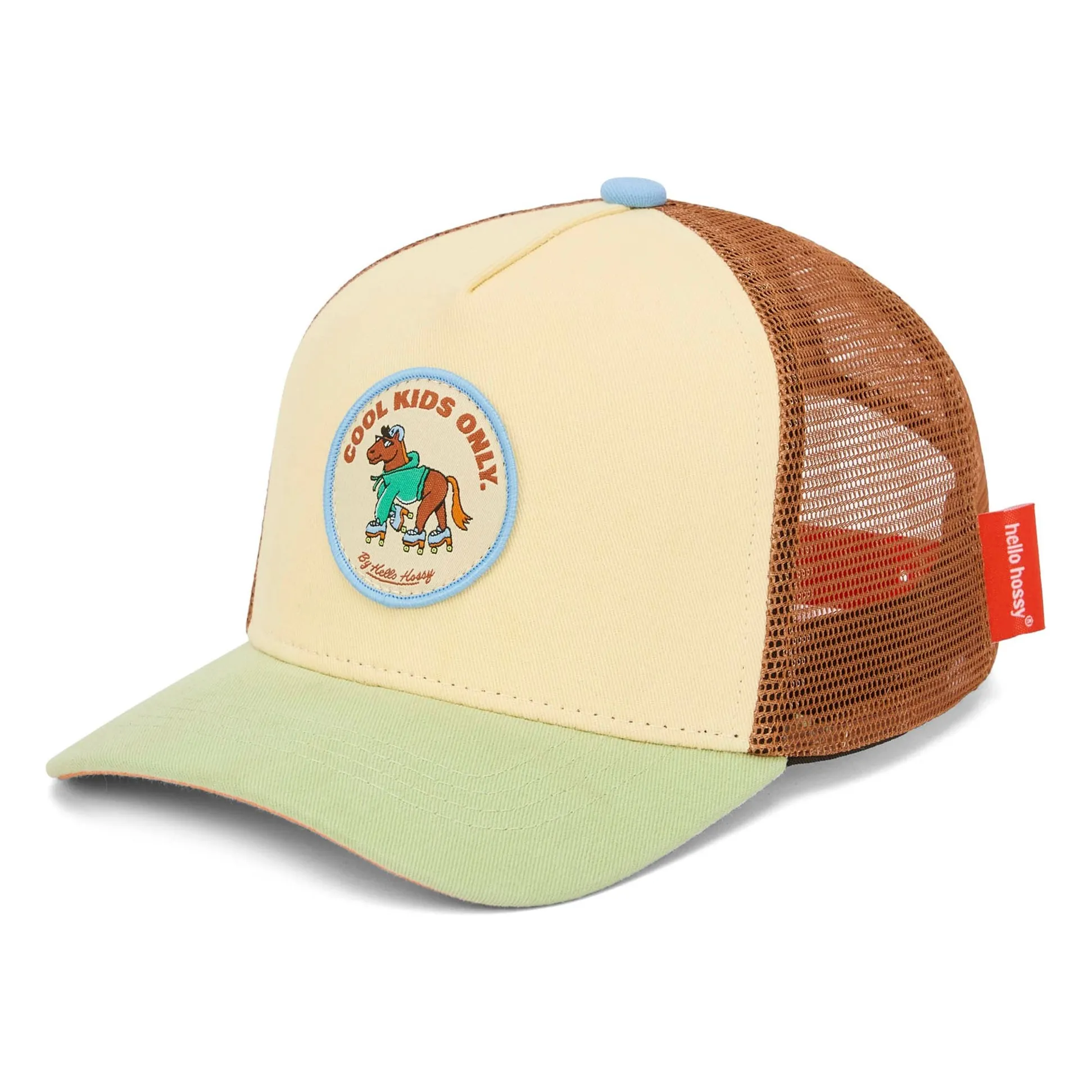 Hello Hossy Beige Trucker Rolling Pony Organic Cotton Curved Visor Cap