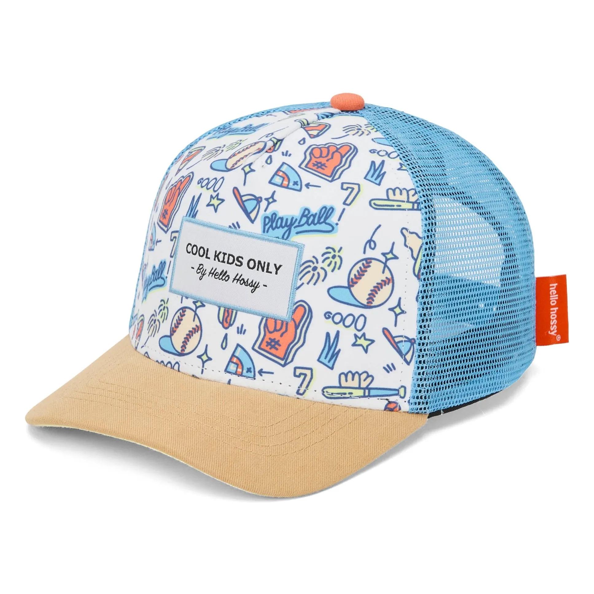 Hello Hossy Light Blue Curved Visor Cap Trucker Baseball Game Recycled Fibers