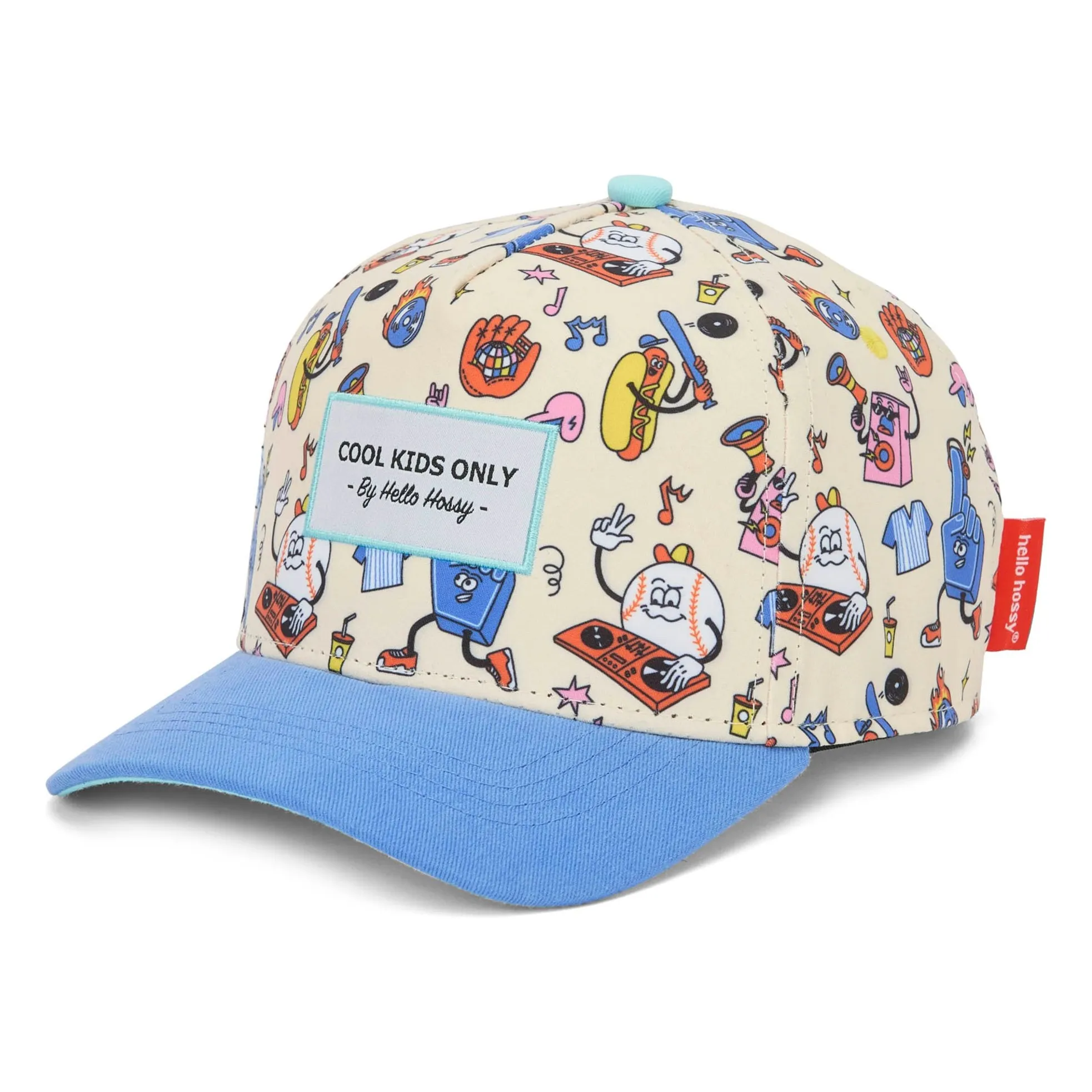 Hello Hossy Blue Baseball Party Curved Visor Cap Recycled Fibers