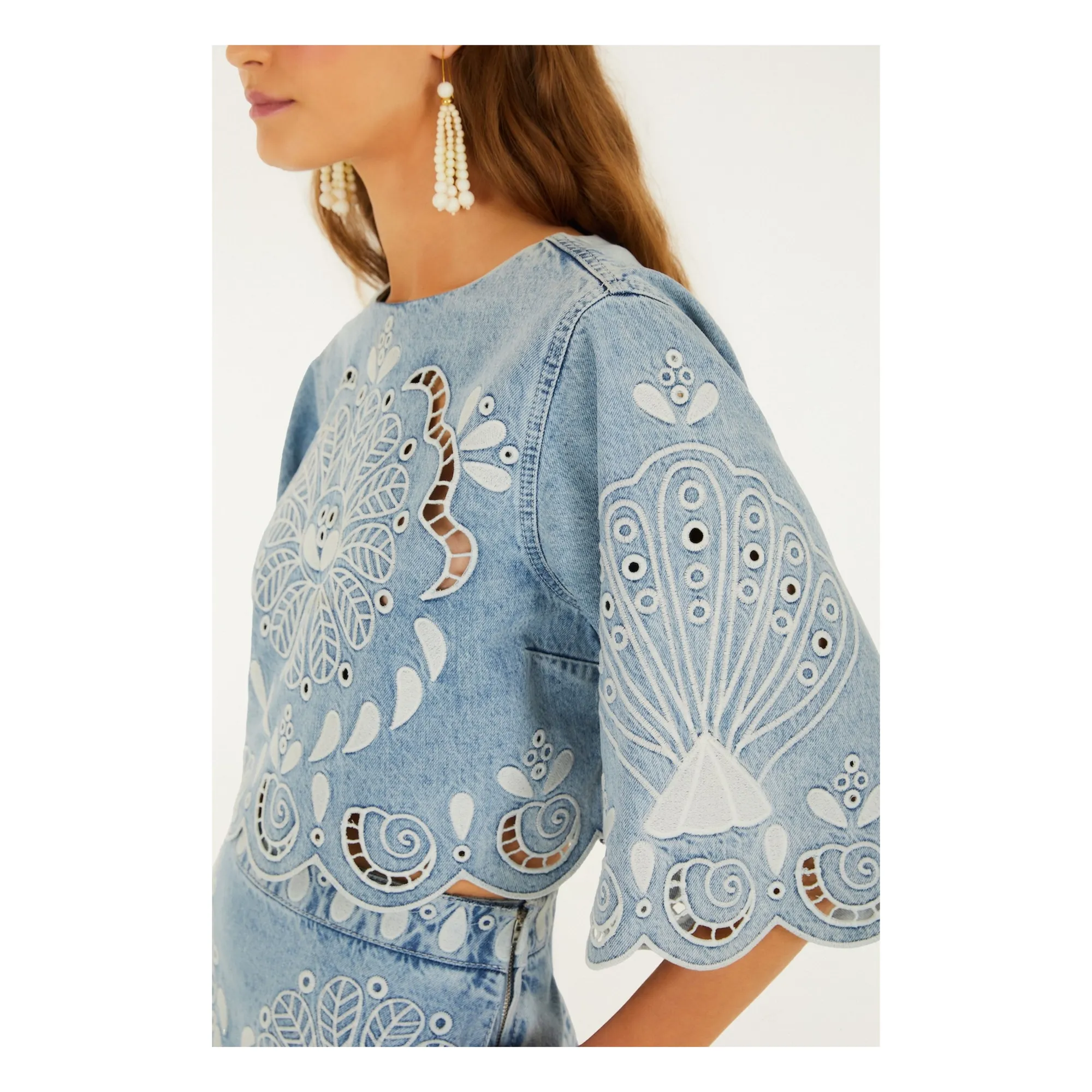 Blouse Richelieux | Bleu jean- Image produit n°3