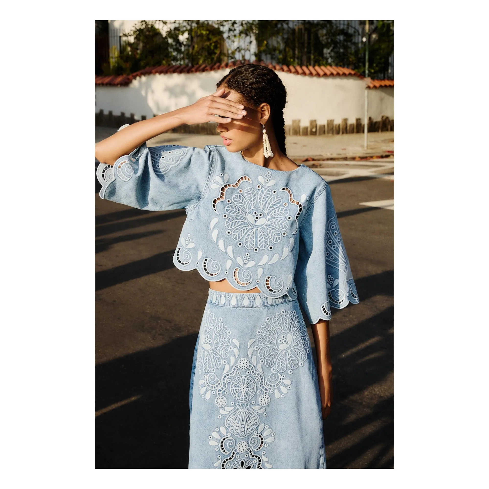 Blouse Richelieux | Bleu jean- Image produit n°1