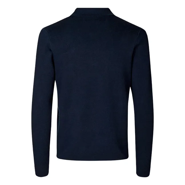 Guna Long Sleeve Half Zip Polo Shirt | Navy blue