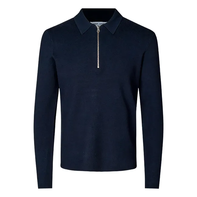 Guna Long Sleeve Half Zip Polo Shirt | Navy blue