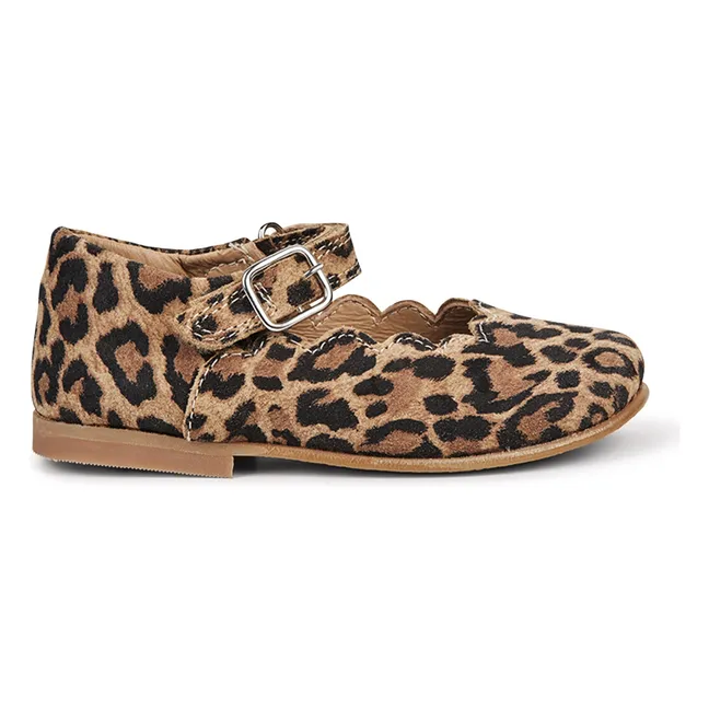 Ballerines Scallop Mary Jane Léopard | Brun