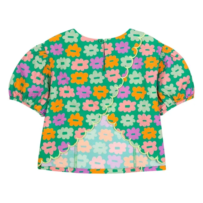 Blouse Fleurie Seersucker | Vert