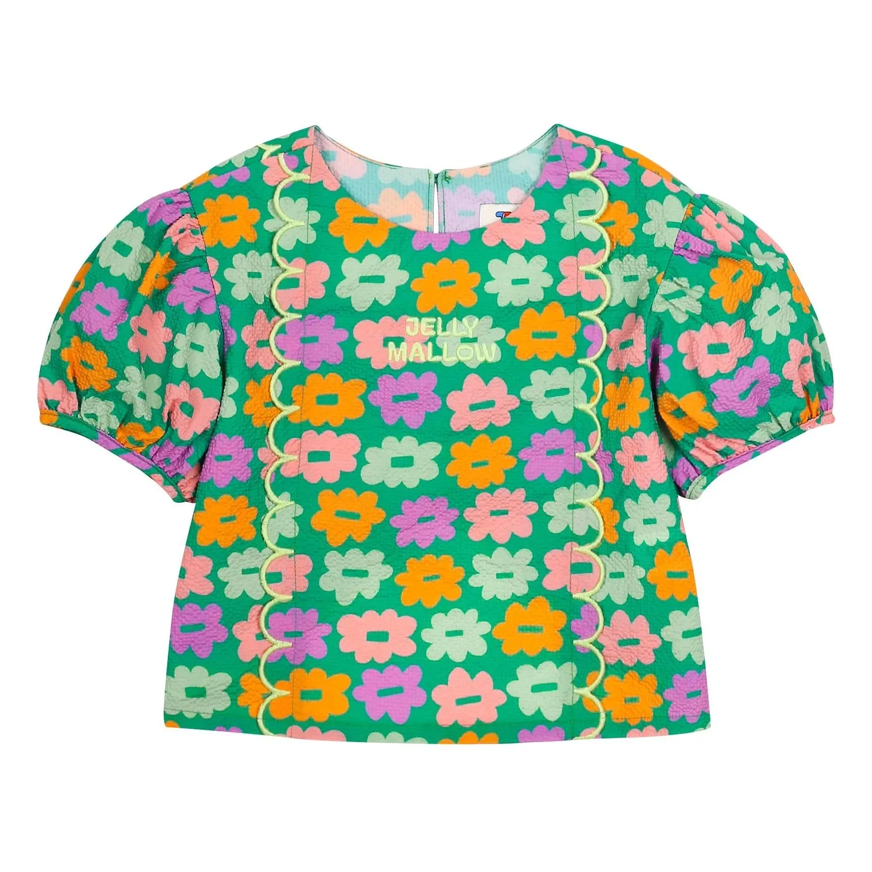 Jelly Mallow Green Seersucker Floral Blouse