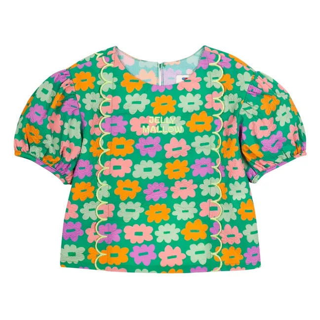 Seersucker floral blouse | Green