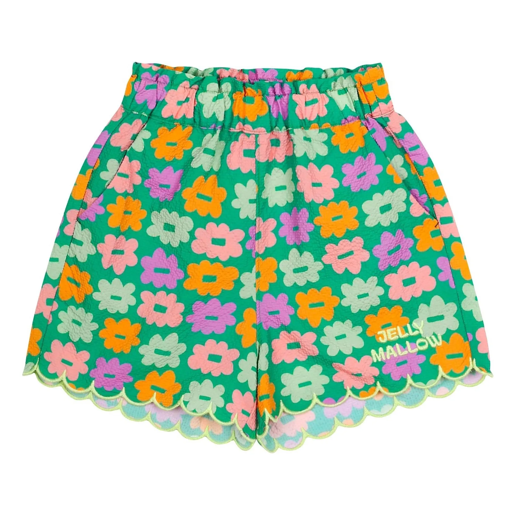 Jelly Mallow Green Seersucker Floral Shorts