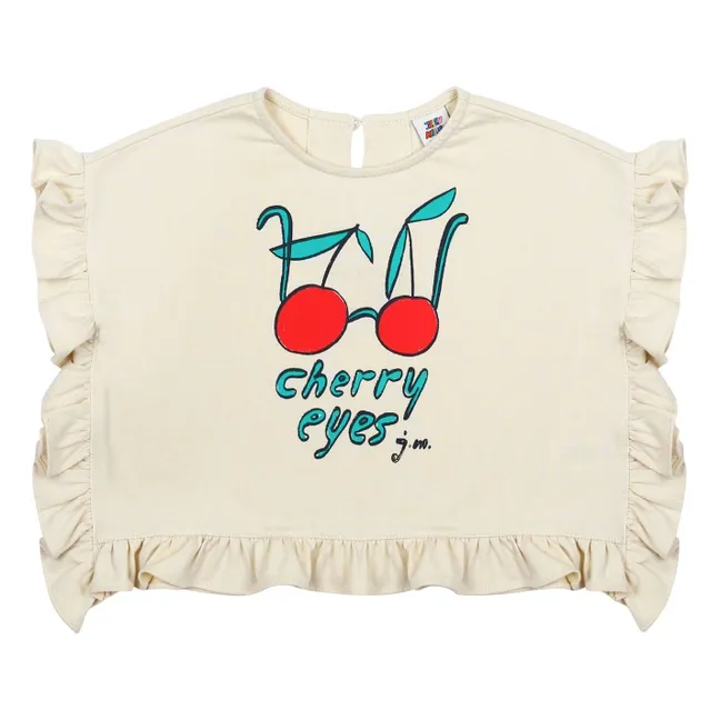 Cherry Eyes Ruffle T-shirt | Ivory