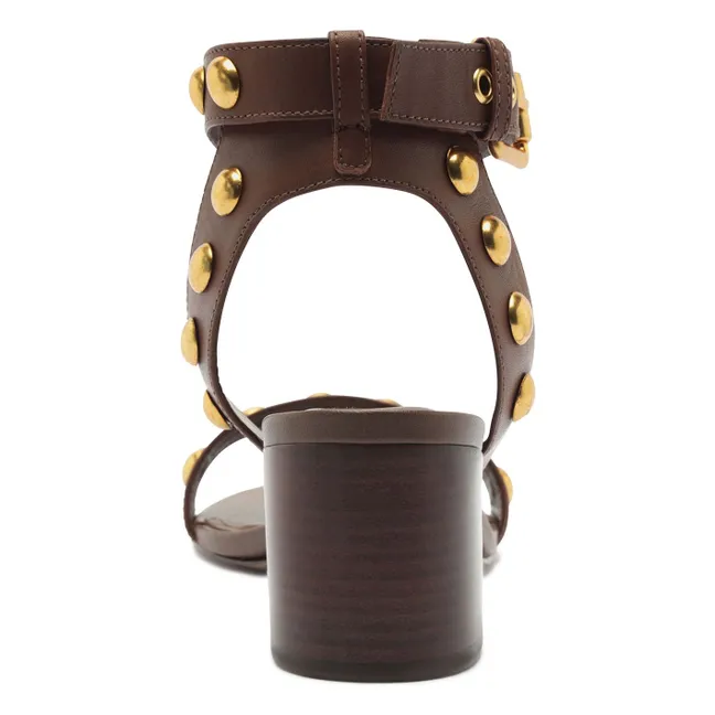 Leather Block Sandals | Brown