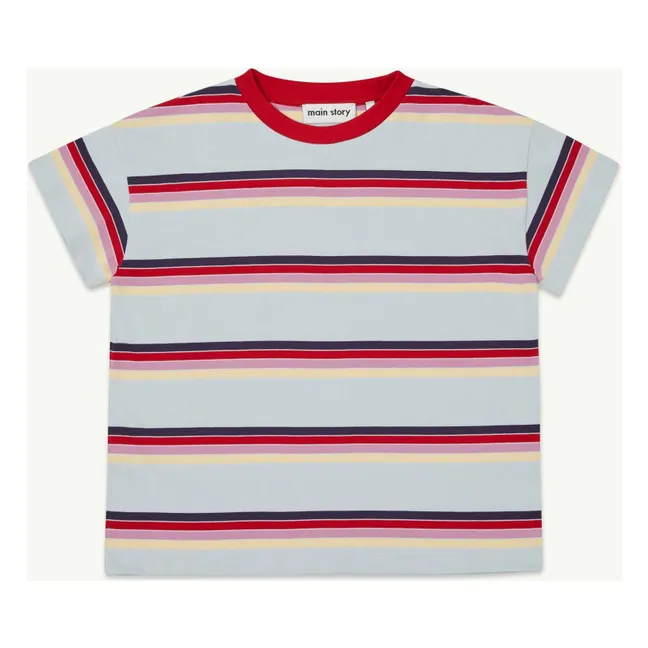 Loose striped organic cotton T-shirt | Pale blue