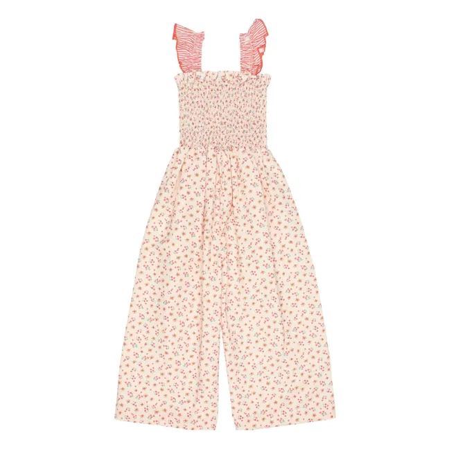 Combinaison Fleurie Seersucker | Rose pêche