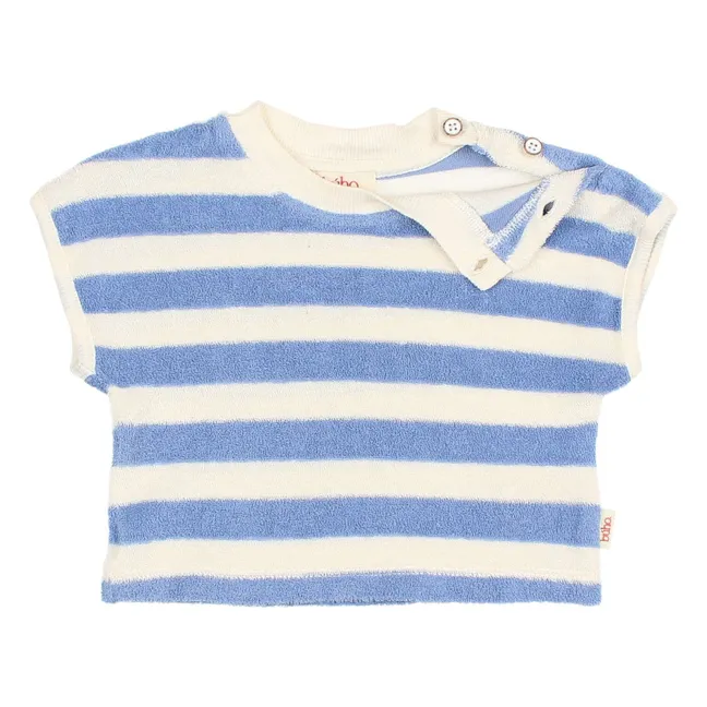 T-shirt Rayé Eponge Coton Bio | Bleu ciel