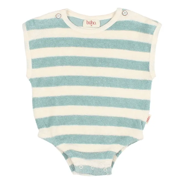 Striped Organic Cotton Terry Bodysuit | Green water