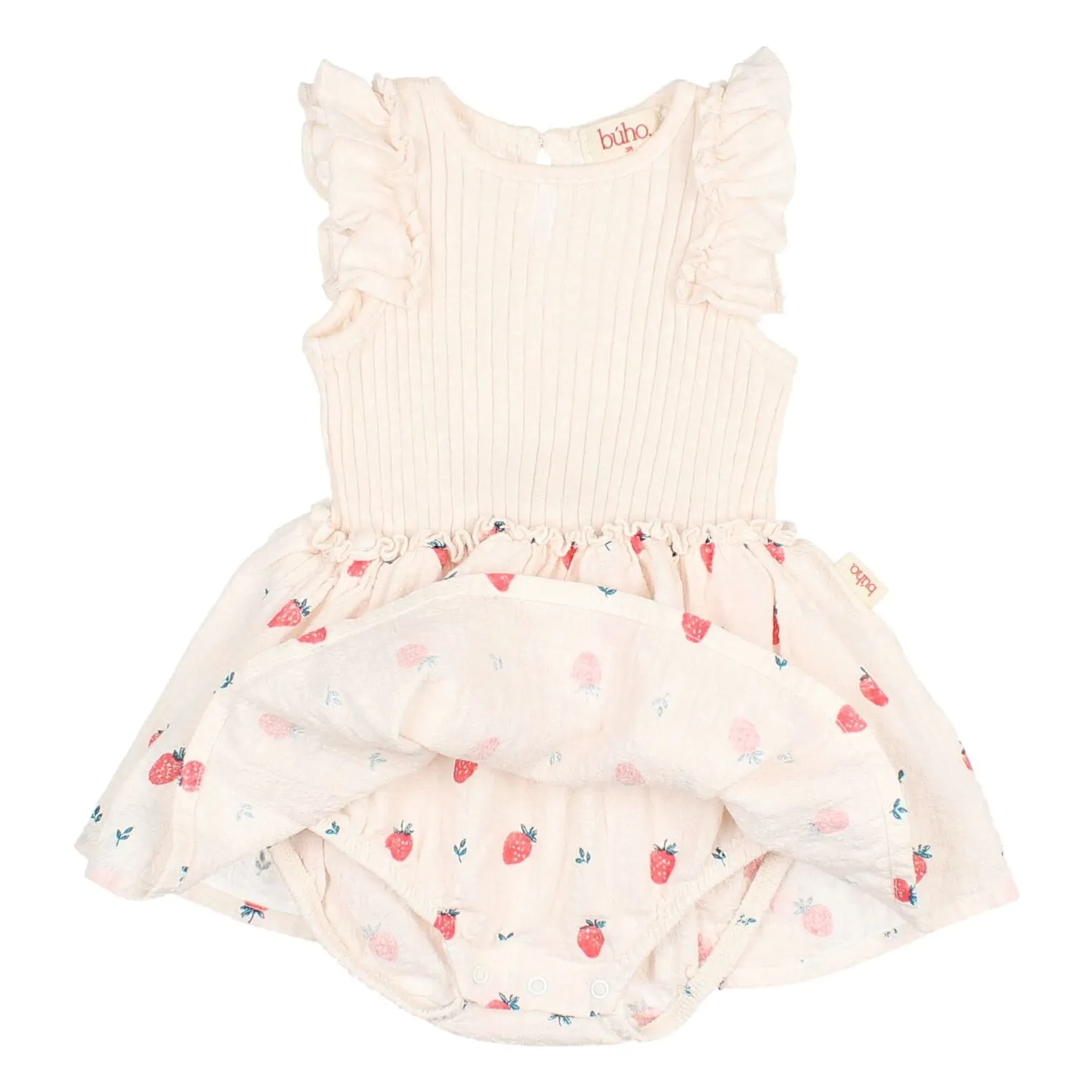 Robe Barboteuse Côtelée Fraises Coton Bio | Rose Litchi- Image produit n°1