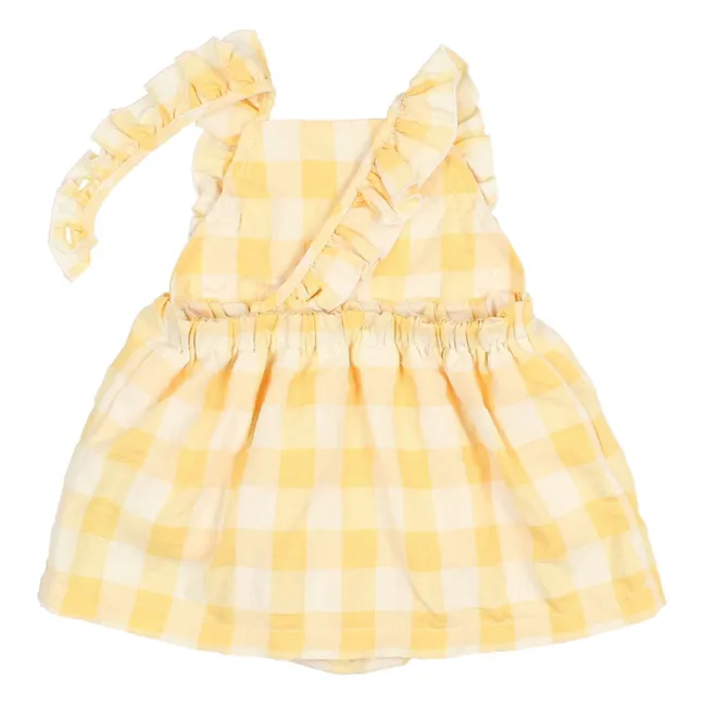 Robe Barboteuse Vichy Volants Seersucker Coton Bio | Jaune