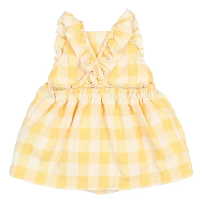 Robe Barboteuse Vichy Volants Seersucker Coton Bio | Jaune