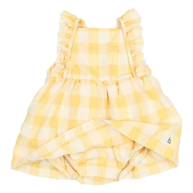 Robe Barboteuse Vichy Volants Seersucker Coton Bio | Jaune