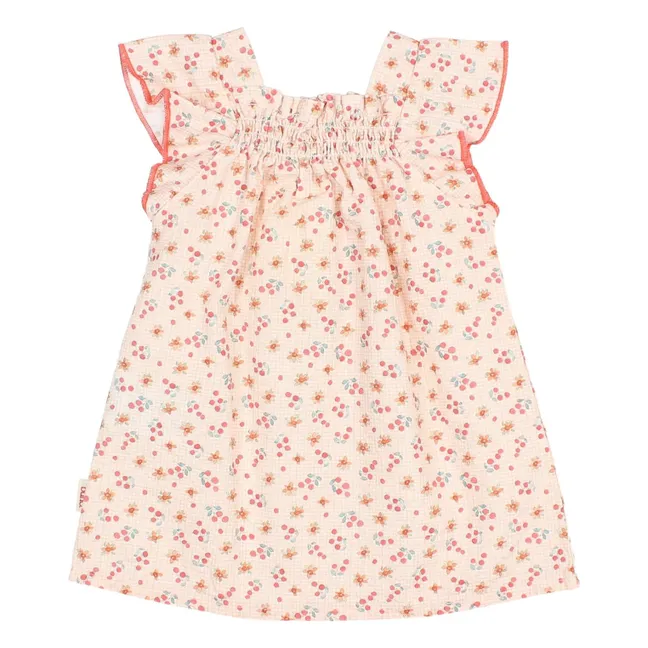Robe Fleurie Seersucker | Rose pêche