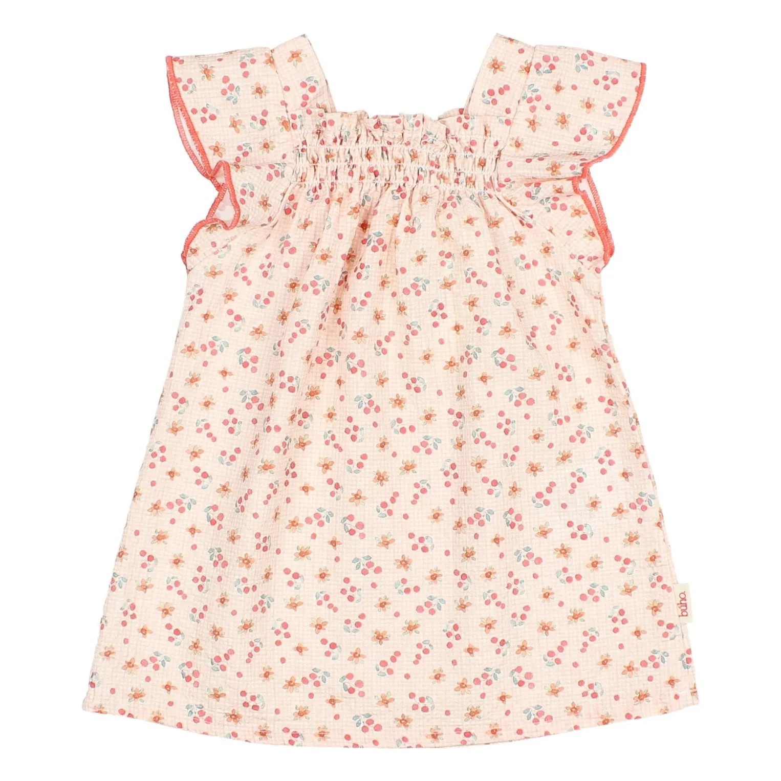 Búho - Robe Bébé Fille - Rose Pêche - Coton Seersucker - 6 Mois