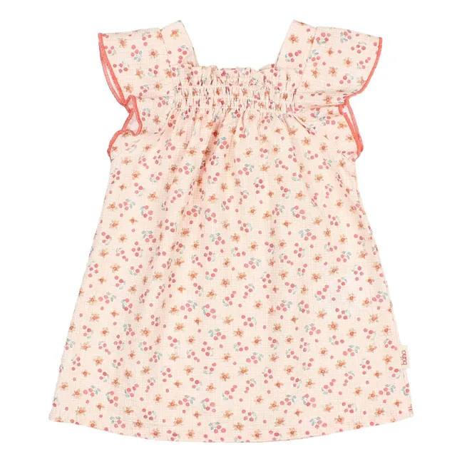 Robe Fleurie Seersucker | Rose pêche