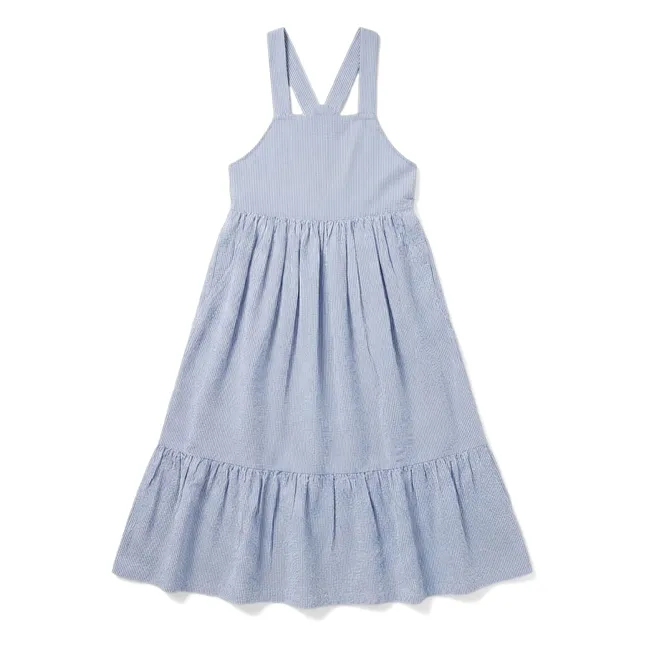 Robe Tablier Pia Rayée | Bleu roi