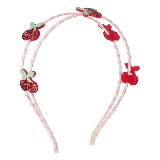 Serre-tête Double Cerises | Rose poudré