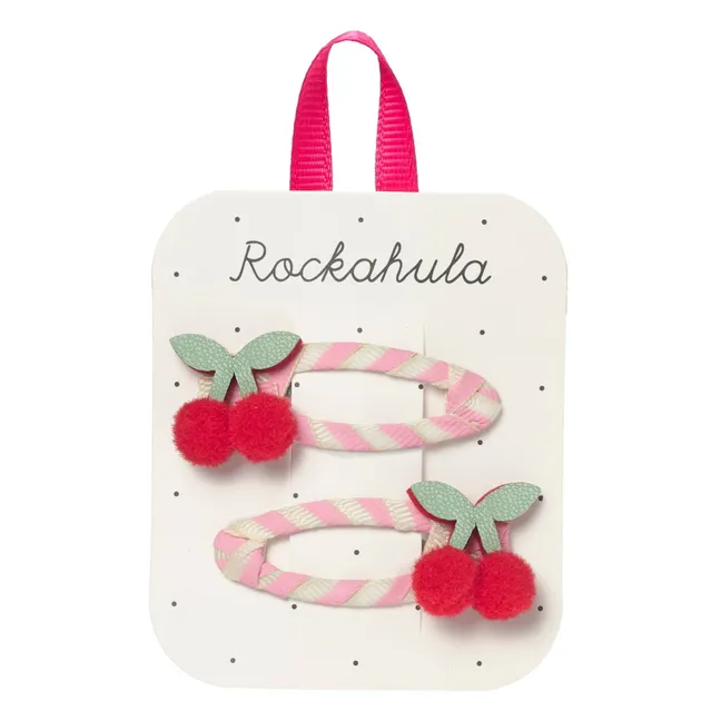 Juego de 2 pinzas para el pelo Cereza a rayas | Rosa