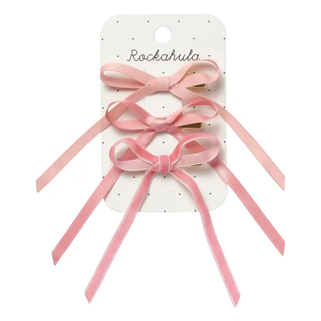 Set de 3 pinzas para el pelo con lazo de satén | Rosa