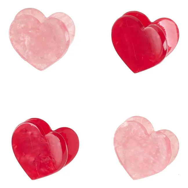 Lot de 4 Pinces Cœurs | Rouge