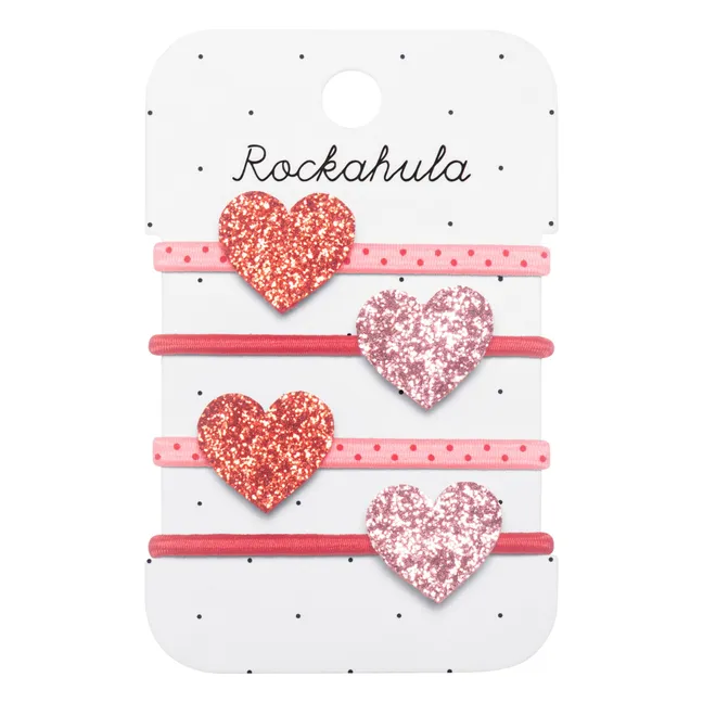 Lot de 4 Chouchous Cœurs Brillants | Rose