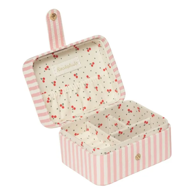 Caja de joyería de cerezas a rayas | Rosa