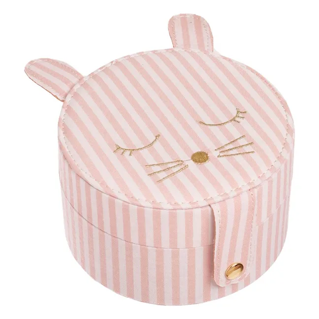 Boîte à Bijoux Ronde Lapin Rayée | Rose pâle