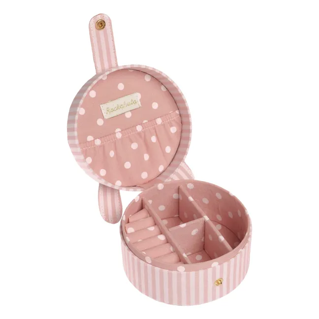 Joyero redondo de conejo a rayas | Rosa Pálido