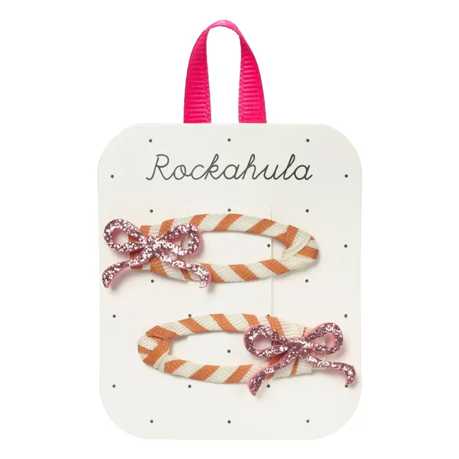 Lot de 2 Barrettes Nœud Rayées | Rose