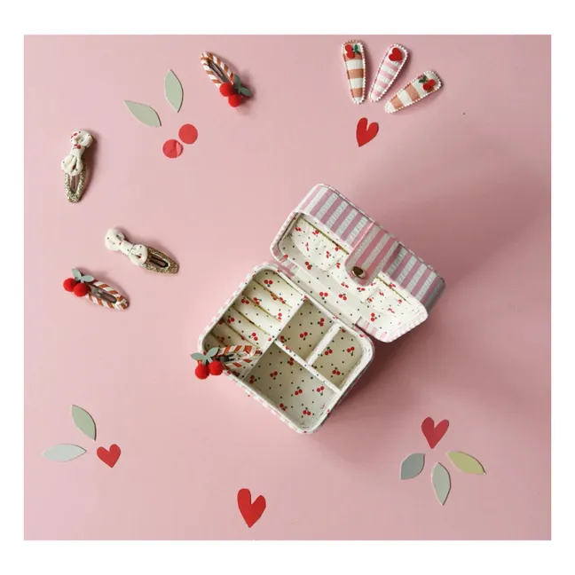 Caja de joyería de cerezas a rayas | Rosa