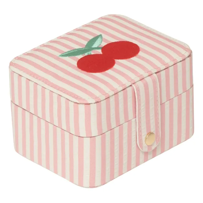 Caja de joyería de cerezas a rayas | Rosa