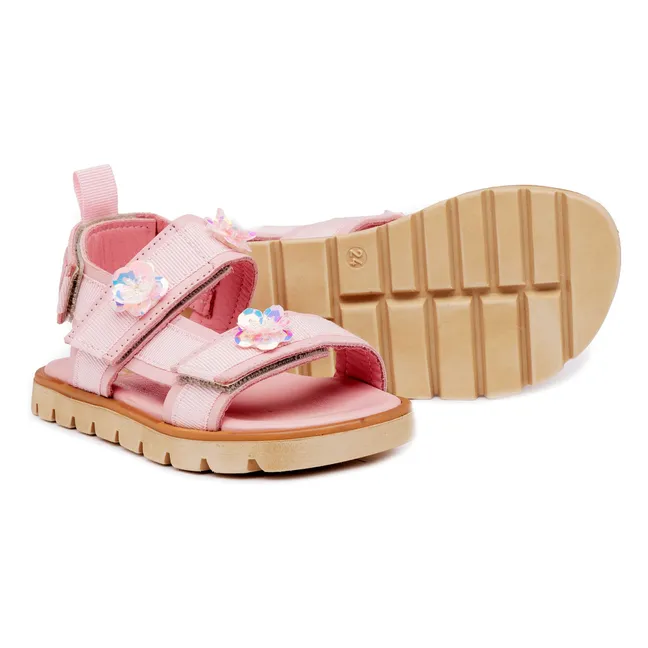 Sandales Double Scratchs Fleurs | Rose poudré