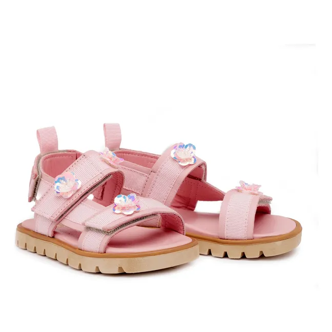 Sandalias flor doble rayado | Rosa empolvado
