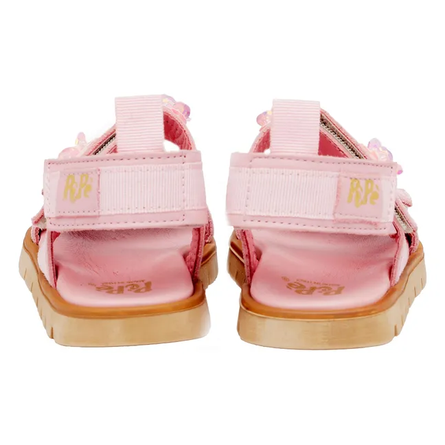 Sandalias flor doble rayado | Rosa empolvado