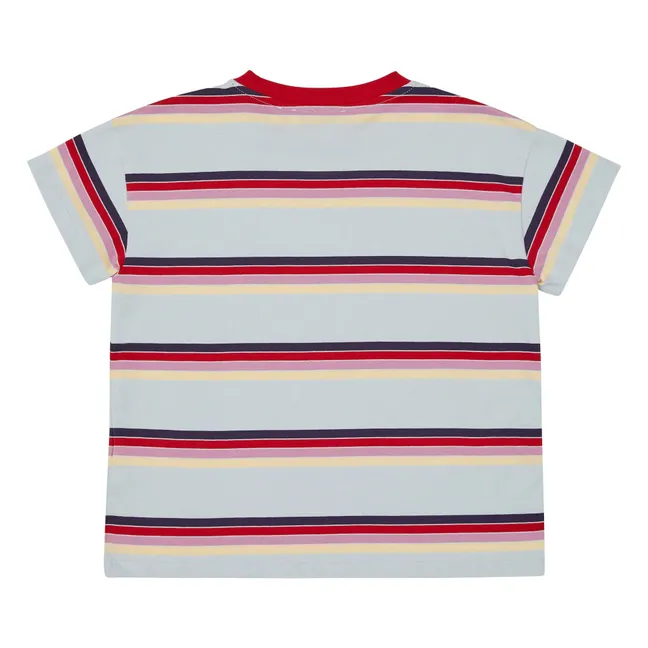 Loose striped organic cotton T-shirt | Pale blue