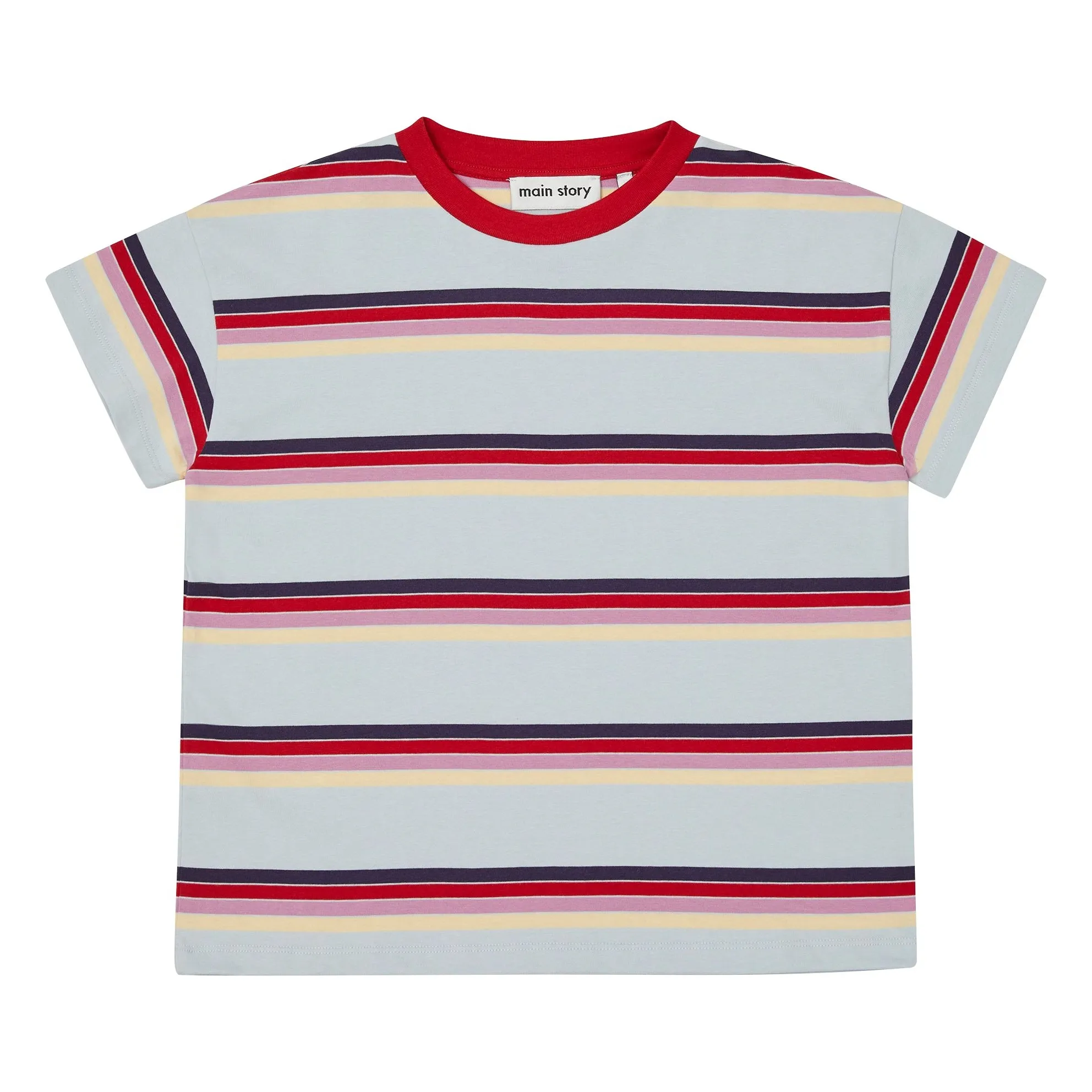 Main Story Pale Blue Loose Striped Organic Cotton T-Shirt