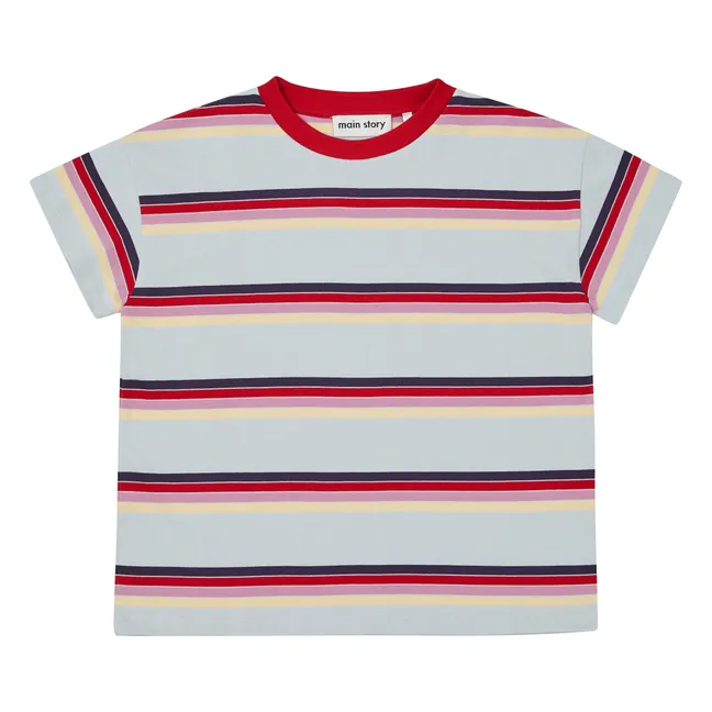 Loose striped organic cotton T-shirt | Pale blue