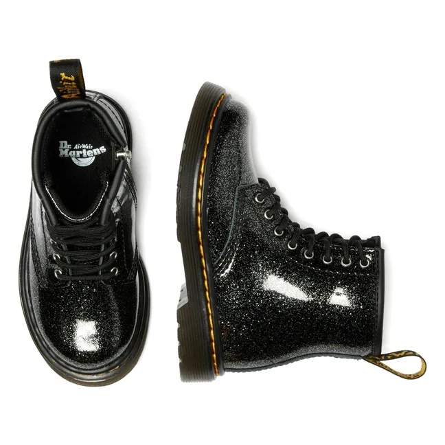 1460 J Stivali glitterati con lacci | Nero lucido