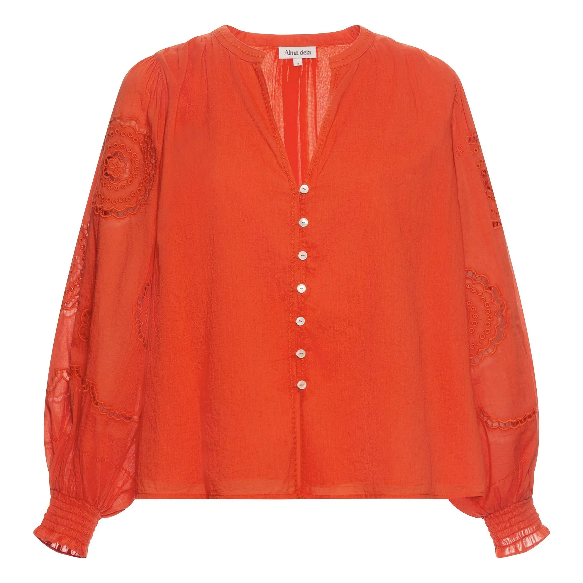 Alma Deia Coral Organic Cotton Embroidered Blouse