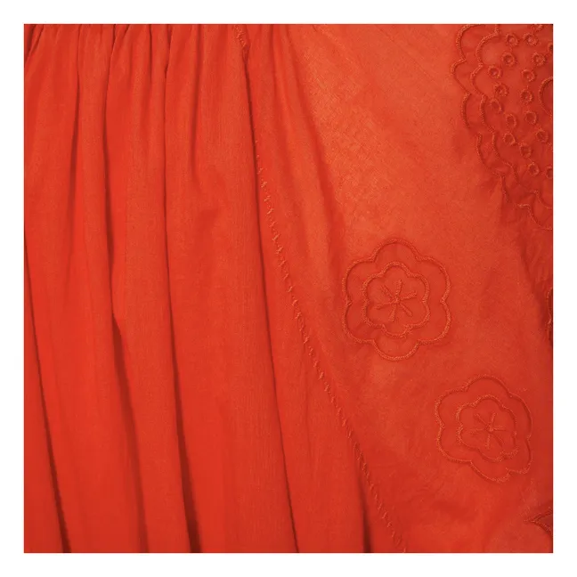 Organic cotton embroidered short dress | Coral